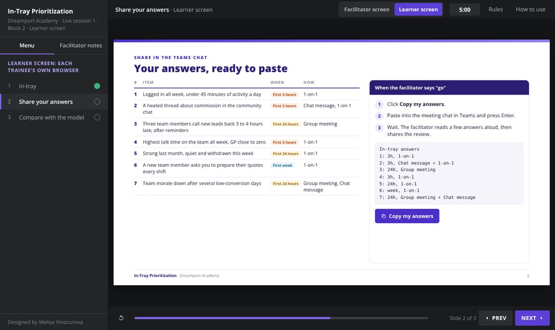 Learner share screen with a summary table and a Copy my answers button