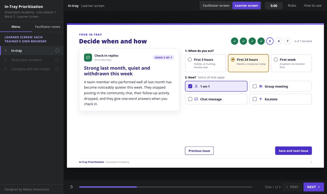 Learner screen: one issue with when and how options